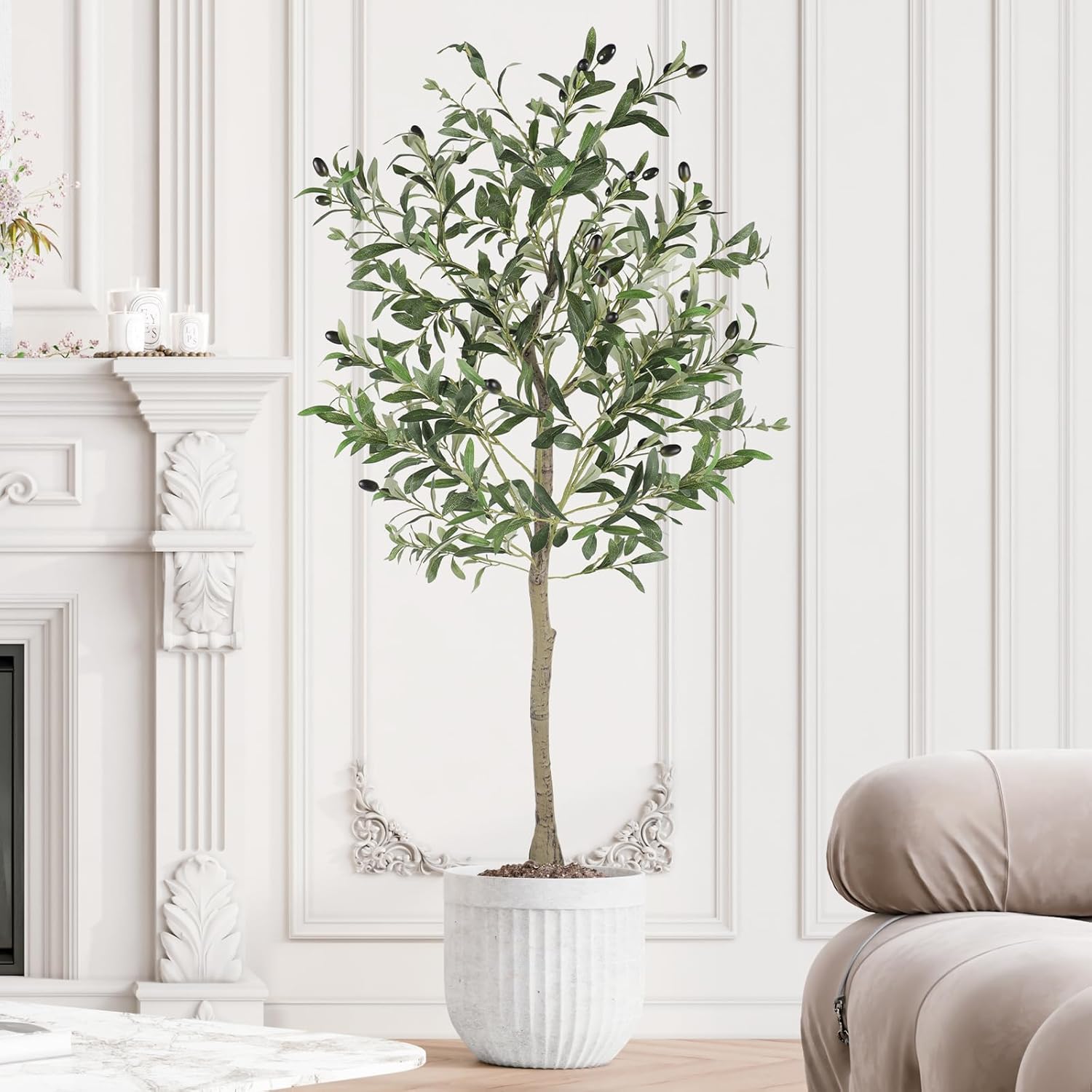 YOLEO 4FT/5FT/6FT/7FT Artificial Olive Tree Faux Silk Olive Plant for ...