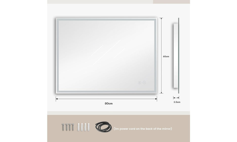 Dripex LED Bathroom Mirror with Demister Pad, Wall Mounted, Horizontal/Vertical Installation