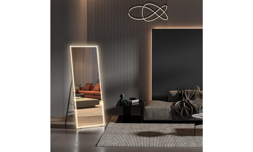 Dripex LED Full Length Floor Standing Mirror, 140x50CM Wall Mounted Mirror with Dimming & 3 Color Lighting for Bedroom