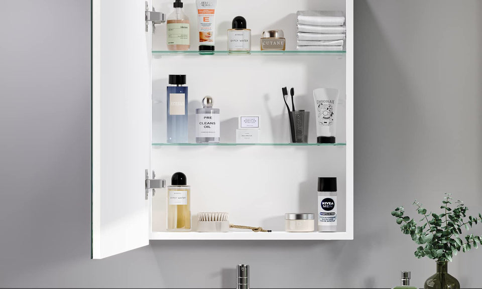 Dripex LED Bathroom Mirror Cabinet, 450x600mm, with Shaver Socket, Demister Pad, and Non-contact Sensor Switch, White/Left Hinge