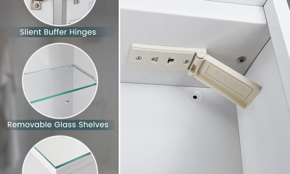 Dripex LED Bathroom Mirror Cabinet, 450x600mm, with Shaver Socket, Demister Pad, and Non-contact Sensor Switch, White/Left Hinge