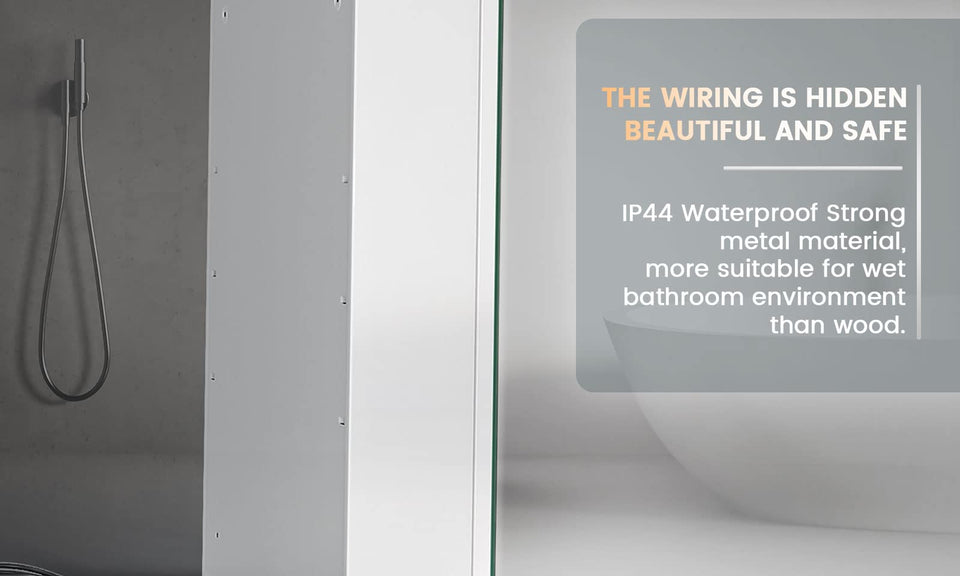 Dripex LED Bathroom Mirror Cabinet, 450x600mm, with Shaver Socket, Demister Pad, and Non-contact Sensor Switch, White/Left Hinge