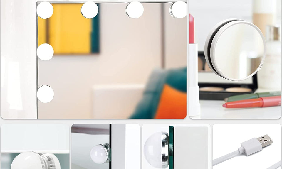 Dripex Vanity Mirror with Lights, Large Hollywood Lighted Makeup Mirror with 14 Dimmable LED Bulbs, Touchscreen Control, Cosmetic Tabletop Mirror for Bedroom, Dressing Room 50×42 (White)