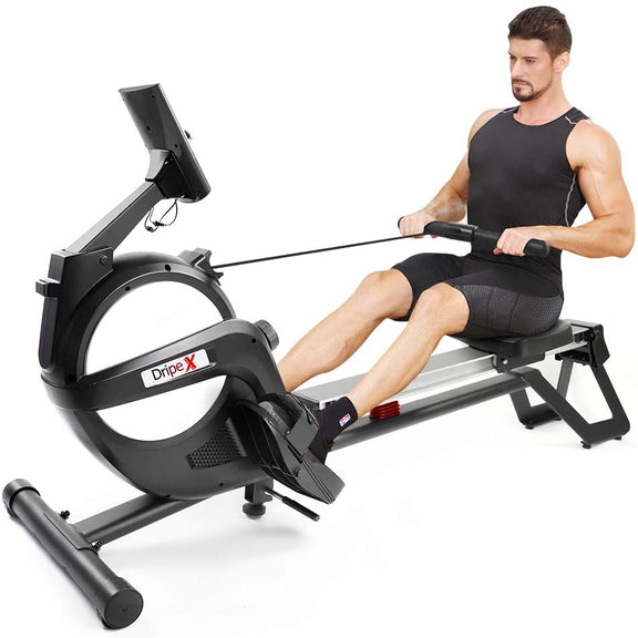 Dripex Magnetic Rowing Machine for Home Use, Super Silent Indoor Rower with 15-Level Adjustable Resistance, Double Aluminum Sliding Rail, LCD Monitor Fit for Home Gym, Cardio & Strength Training