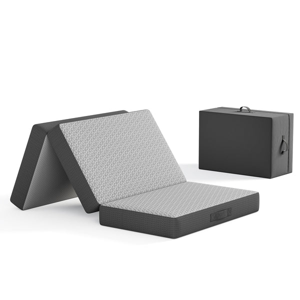 Vesgantti Folding Mattress with Storage Bag, 15cm Gel Memory Foam Tri-Fold Mattress for Travel, Camping & Guest Bed CertiPUR-US Certified, Grey