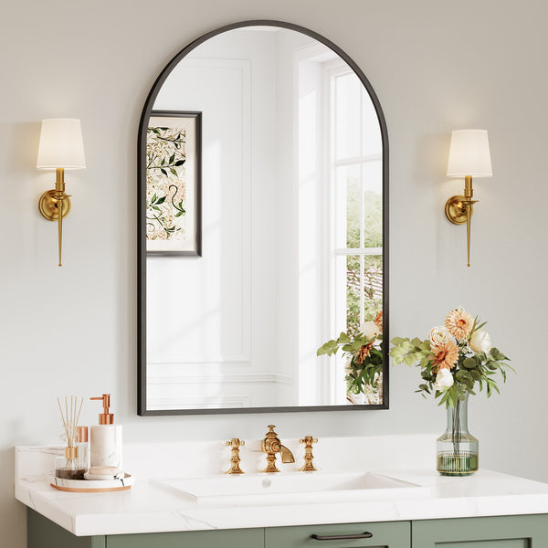 Dripex Arched Mirror, 75 x 50cm/90 x 60cm Wall-Mounted or Leaning, Pre-Fitted Holes & Fixing Kit, for Bathroom, Living Room & Bedroom