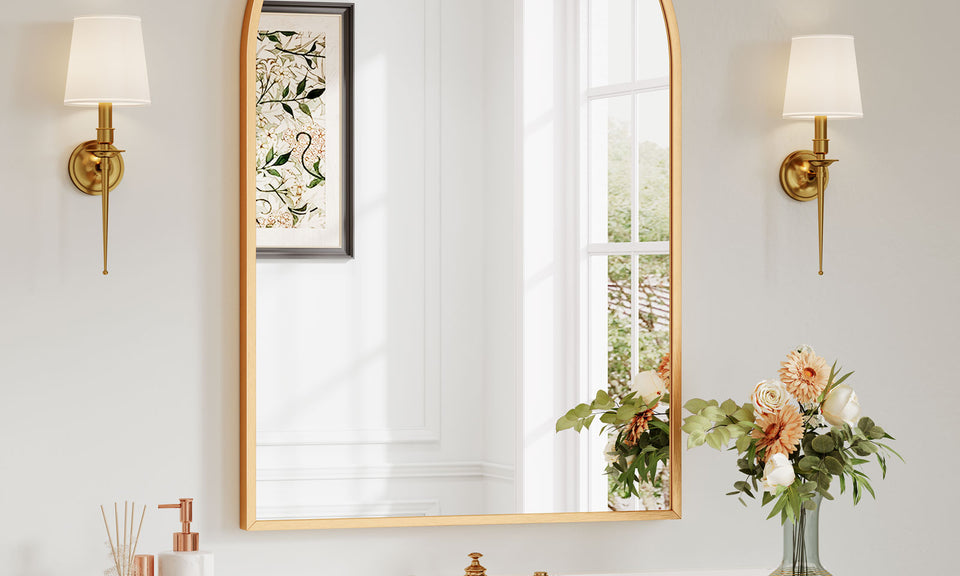 Dripex Arched Mirror, 75 x 50cm/90 x 60cm Wall-Mounted or Leaning, Pre-Fitted Holes & Fixing Kit, for Bathroom, Living Room & Bedroom