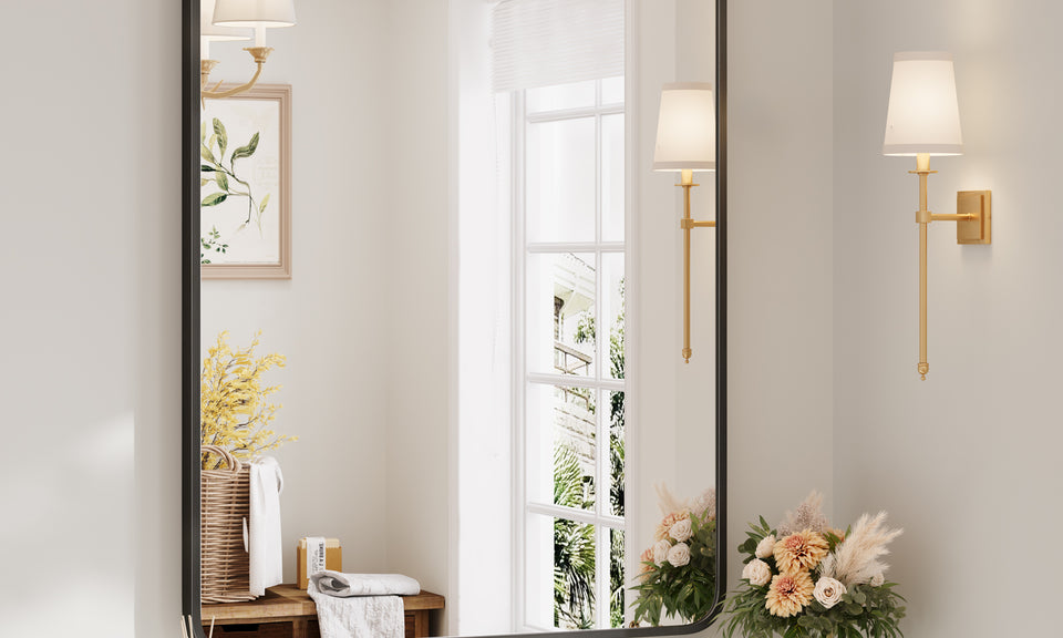Dripex Rectangular Bathroom Mirror, 75 x 55cm Aluminium Frame Curved Corners, Pre-Fitted Hooks & Fixing Kit, Hang or Lean Vertically/Horizontally, for Living Room, Bedroom