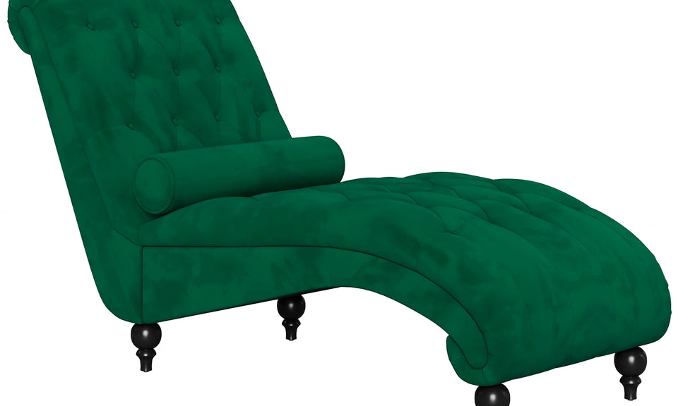 Vesgantti Velvet Button-tufted Indoor Chaise Lounge, Upholstered Chaise Longue Chair with Lumbar Pillow, Leisure Chair for Living Room Bedroom and Office, Easy to Assemble