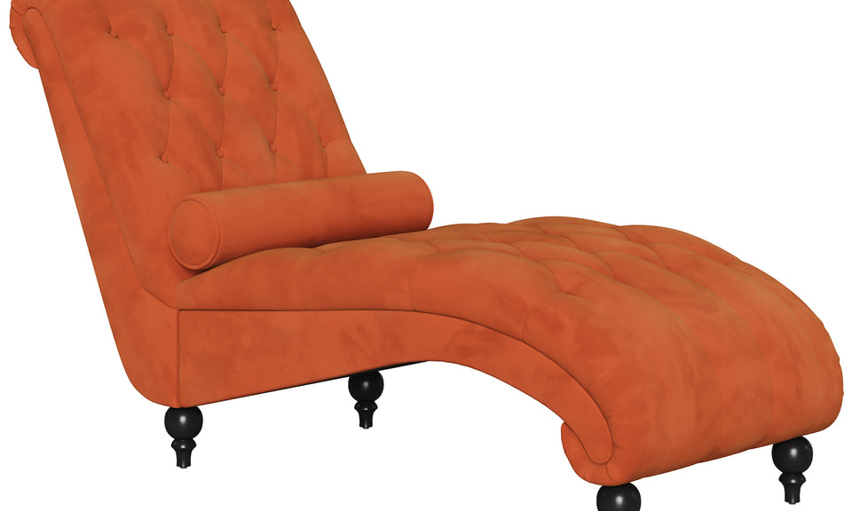 Vesgantti Velvet Button-tufted Indoor Chaise Lounge, Upholstered Chaise Longue Chair with Lumbar Pillow, Leisure Chair for Living Room Bedroom and Office, Easy to Assemble