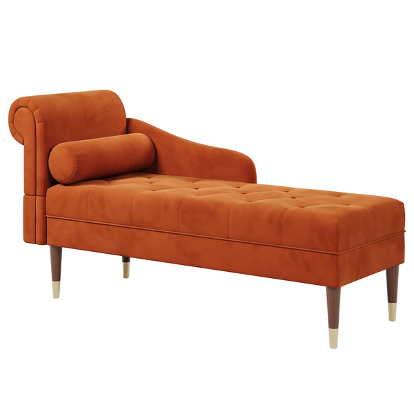 Vesgantti Velvet Chaise Longue, Indoor Lounge Sofa with Left/Right Armrest and Lumbar Pillow, Upholstered Chaise Lounge for Living Room Bedroom and Office, Tool-free Assembly