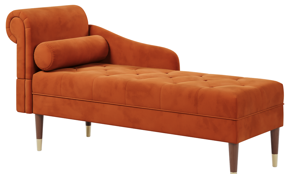 Vesgantti Velvet Chaise Longue, Indoor Lounge Sofa with Left/Right Armrest and Lumbar Pillow, Upholstered Chaise Lounge for Living Room Bedroom and Office, Tool-free Assembly