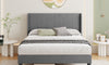 Vesgantti Velvet Bed Frame with Adjustable Wing Edge Headboard, Solid Wooden Slats & Upholstered Platform, Easy Assembly, Noise-Free