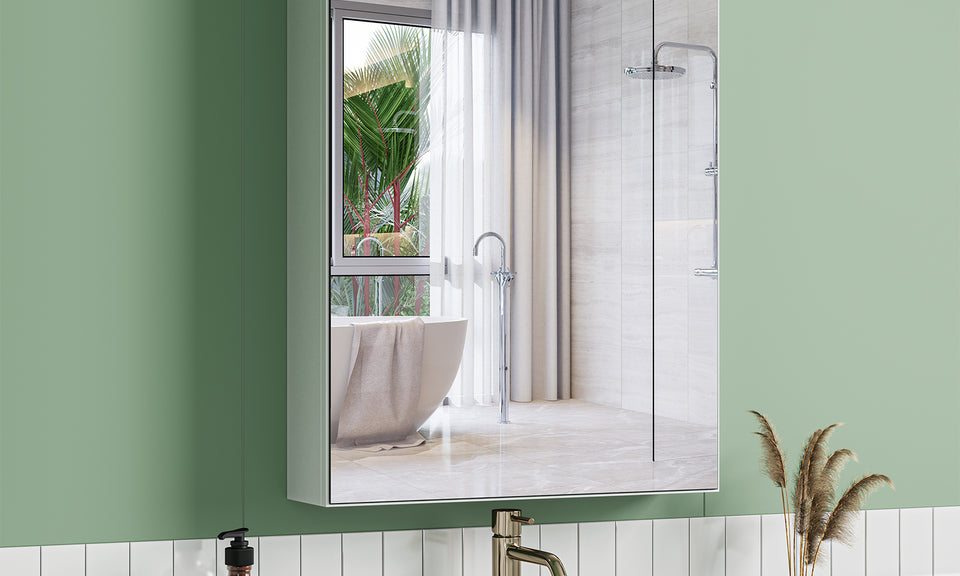 Dripex Single Door Bathroom Mirror Cabinet, Wall Mounted Storage Cupboard with Mirror, Cabinet with Adjustable Shelf