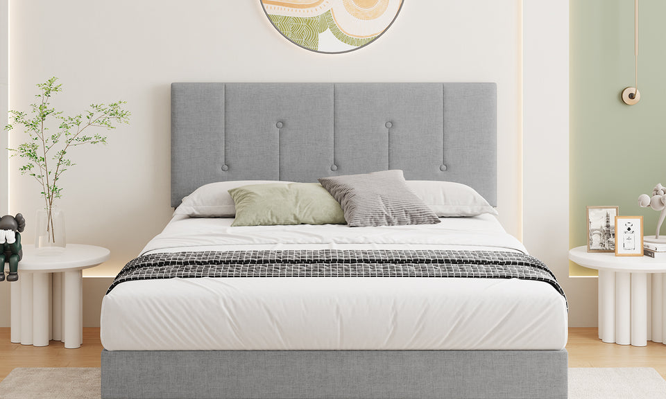 Vesgantti Linen Bed Frame with Adjustable Headboard & Solid Wooden Slats, Easy Assembly, No Box Spring Needed, Under Bed Storage