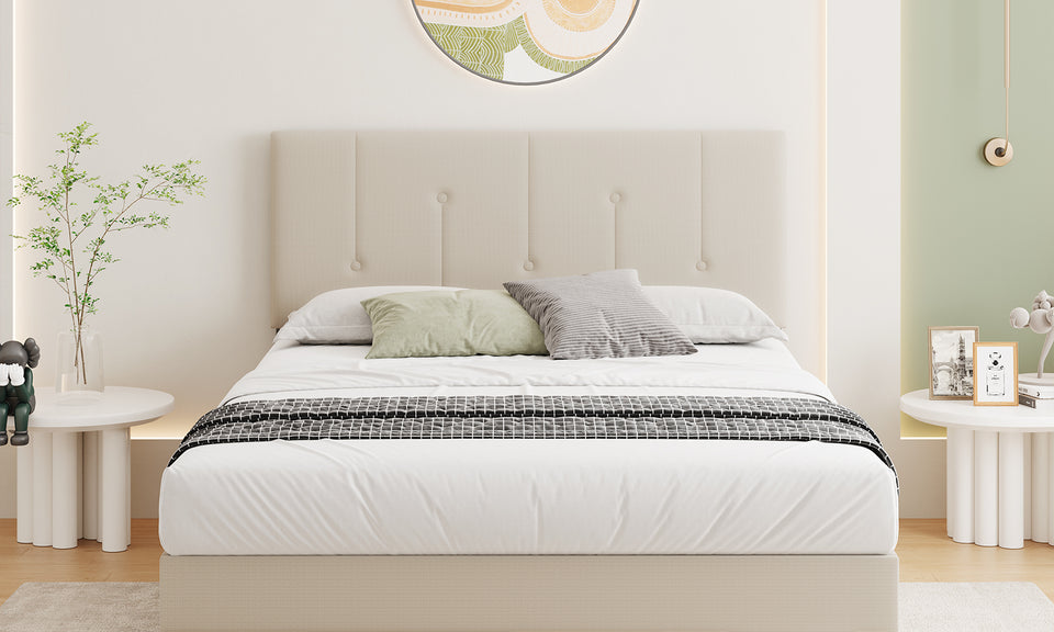 Vesgantti Linen Bed Frame with Adjustable Headboard & Solid Wooden Slats, Easy Assembly, No Box Spring Needed, Under Bed Storage