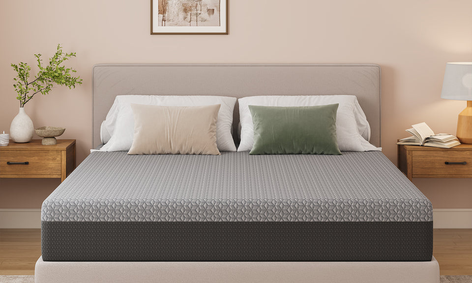 Vesgantti Gel Memory Foam Mattress for Cool Sleep & Pressure Relief, Medium Firm, 3D Geometric Textured Cover, Grey, CertiPUR-US Certified
