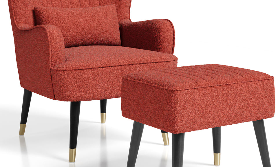 Vesgantti Velvet/Teddy Fleece Armchair with/without Footstool and Lumbar Pillow, Modern Wing Back Accent Chair with Ottoman, Large Cuddle Chair for Living Room Bedroom Study Room Office