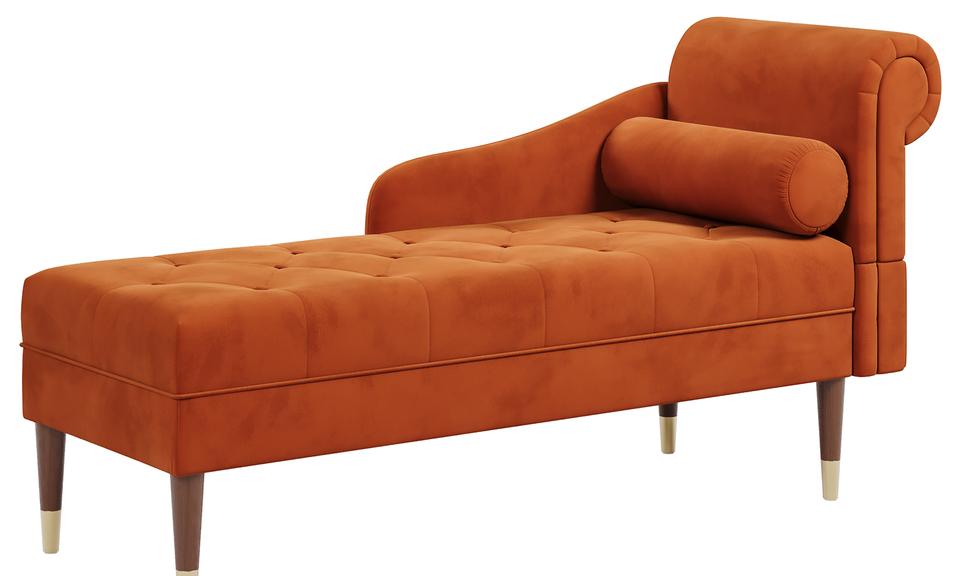 Vesgantti Velvet Chaise Longue, Indoor Lounge Sofa with Left/Right Armrest and Lumbar Pillow, Upholstered Chaise Lounge for Living Room Bedroom and Office, Tool-free Assembly
