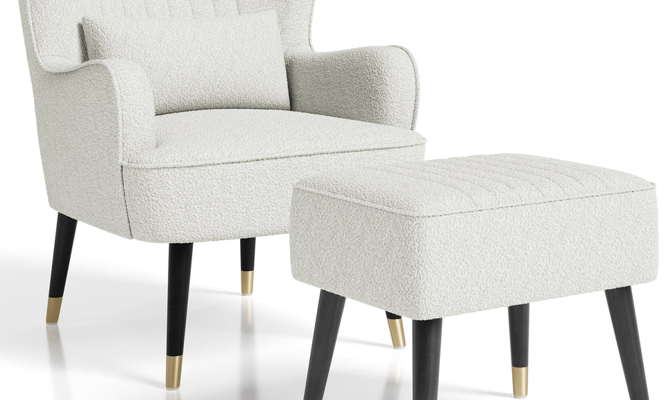 Vesgantti Velvet/Teddy Fleece Armchair with/without Footstool and Lumbar Pillow, Modern Wing Back Accent Chair with Ottoman, Large Cuddle Chair for Living Room Bedroom Study Room Office