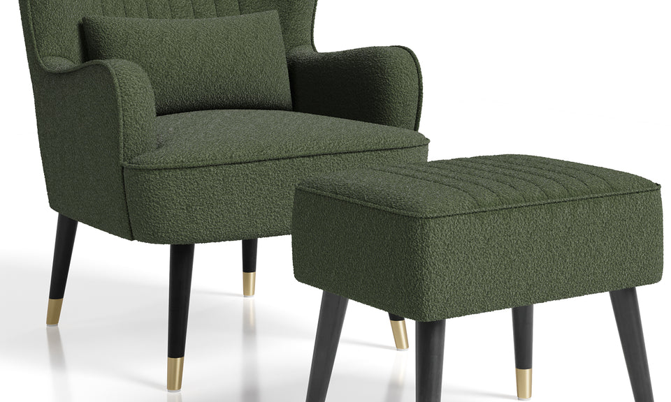 Vesgantti Velvet/Teddy Fleece Armchair with/without Footstool and Lumbar Pillow, Modern Wing Back Accent Chair with Ottoman, Large Cuddle Chair for Living Room Bedroom Study Room Office