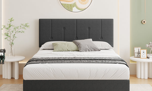 Vesgantti Linen Bed Frame with Adjustable Headboard & Solid Wooden Slats, Easy Assembly, No Box Spring Needed, Under Bed Storage