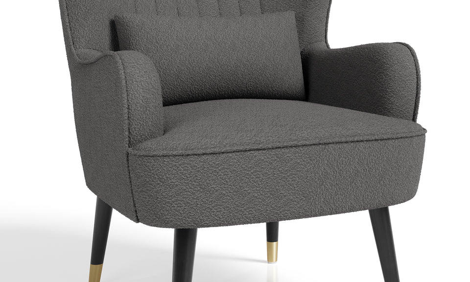 Vesgantti Velvet/Teddy Fleece Armchair with/without Footstool and Lumbar Pillow, Modern Wing Back Accent Chair with Ottoman, Large Cuddle Chair for Living Room Bedroom Study Room Office
