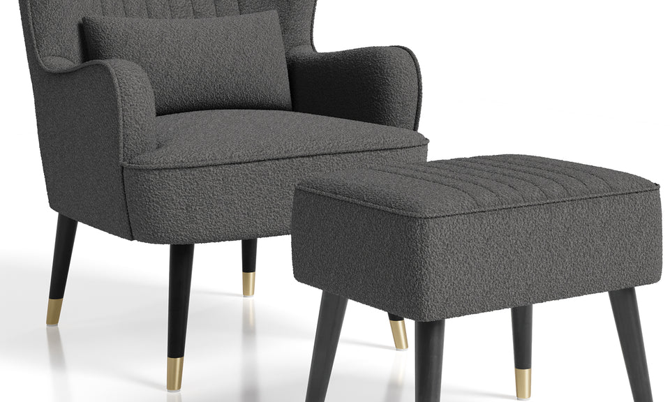 Vesgantti Velvet/Teddy Fleece Armchair with/without Footstool and Lumbar Pillow, Modern Wing Back Accent Chair with Ottoman, Large Cuddle Chair for Living Room Bedroom Study Room Office