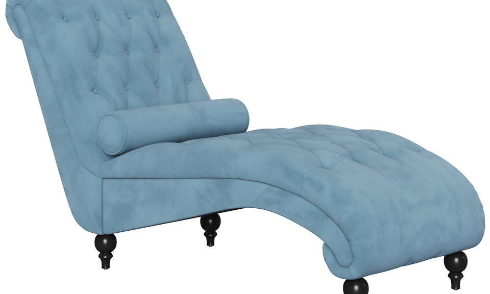 Vesgantti Velvet Button-tufted Indoor Chaise Lounge, Upholstered Chaise Longue Chair with Lumbar Pillow, Leisure Chair for Living Room Bedroom and Office, Easy to Assemble