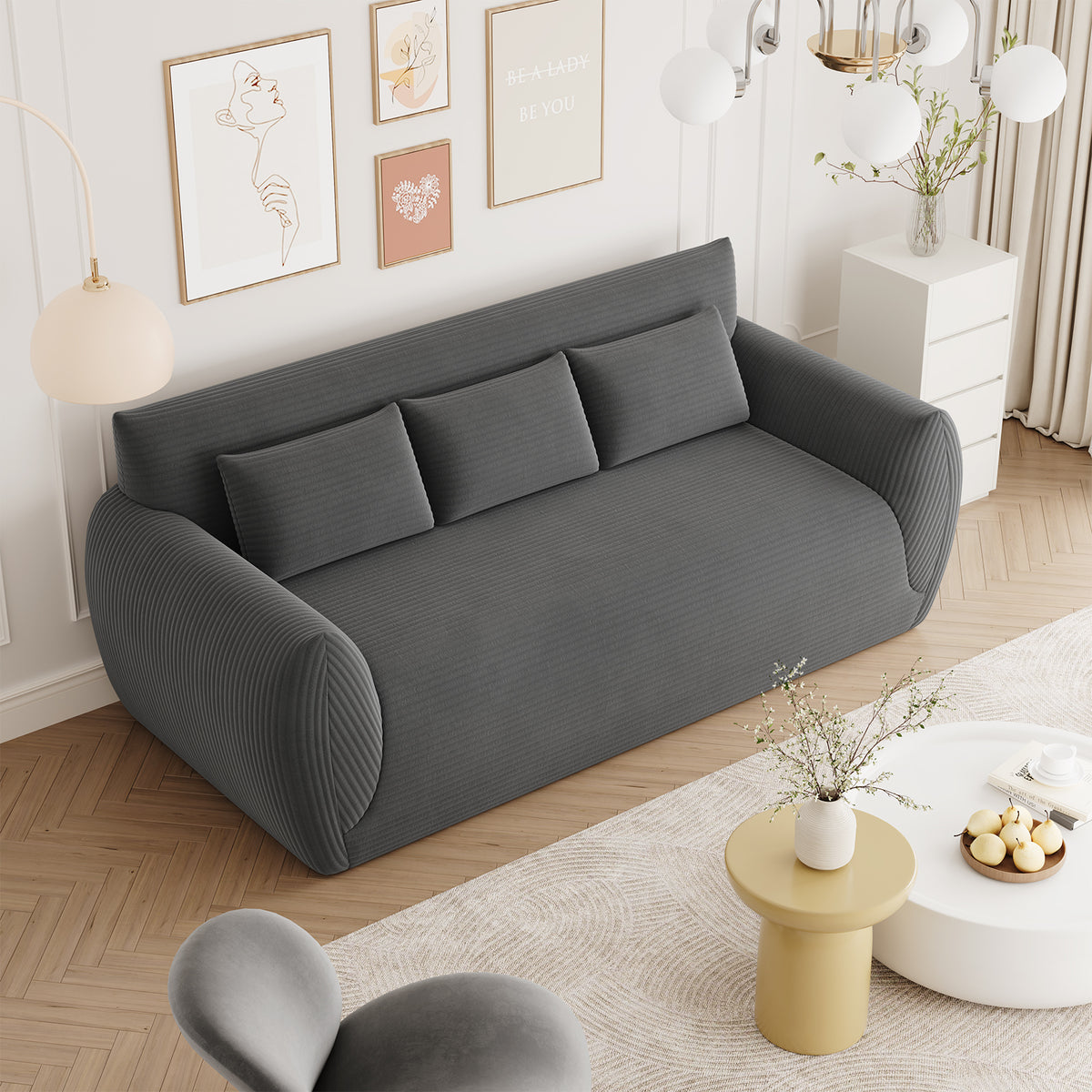 Vesgantti Corduroy Compressed 3 Seater Sofa, 200cm Upholstered Floor S – Vesgantti-UK