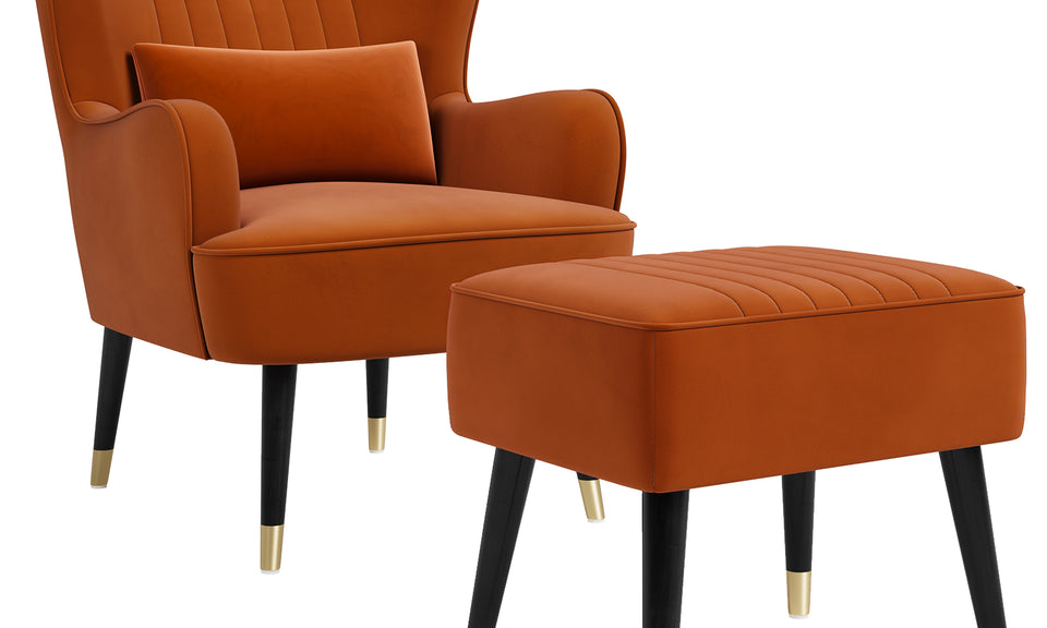 Vesgantti Velvet/Teddy Fleece Armchair with/without Footstool and Lumbar Pillow, Modern Wing Back Accent Chair with Ottoman, Large Cuddle Chair for Living Room Bedroom Study Room Office