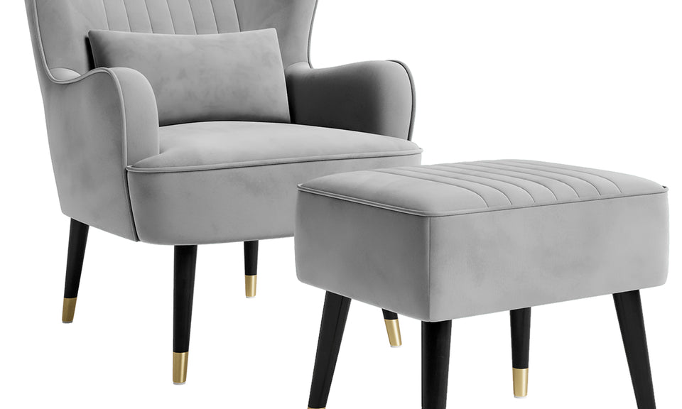 Vesgantti Velvet/Teddy Fleece Armchair with/without Footstool and Lumbar Pillow, Modern Wing Back Accent Chair with Ottoman, Large Cuddle Chair for Living Room Bedroom Study Room Office
