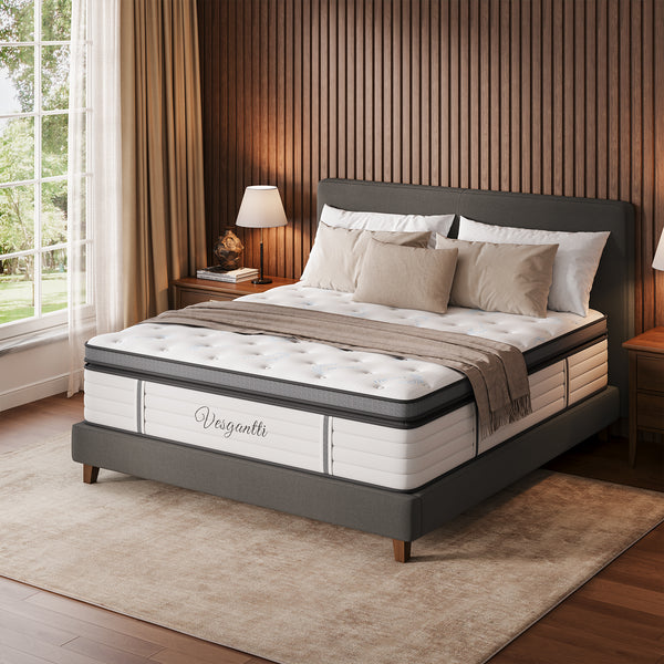 Vesgantti 1700/2000/2400 Pocket Sprung Cool Touch Hybrid Mattress, Double, Medium Firm | Dual-Layer Spring System, Instant Cooling Cover, Ideal for Hot Sleepers & Back Pain Sufferers, 14 Inch, 10 Layers, Euro Top