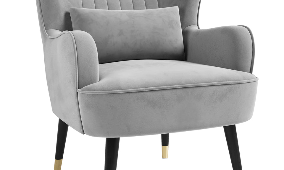 Vesgantti Velvet/Teddy Fleece Armchair with/without Footstool and Lumbar Pillow, Modern Wing Back Accent Chair with Ottoman, Large Cuddle Chair for Living Room Bedroom Study Room Office