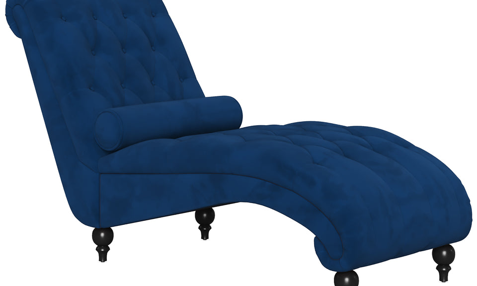 Vesgantti Velvet Button-tufted Indoor Chaise Lounge, Upholstered Chaise Longue Chair with Lumbar Pillow, Leisure Chair for Living Room Bedroom and Office, Easy to Assemble
