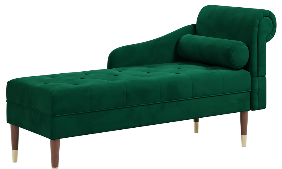 Vesgantti Velvet Chaise Longue, Indoor Lounge Sofa with Left/Right Armrest and Lumbar Pillow, Upholstered Chaise Lounge for Living Room Bedroom and Office, Tool-free Assembly