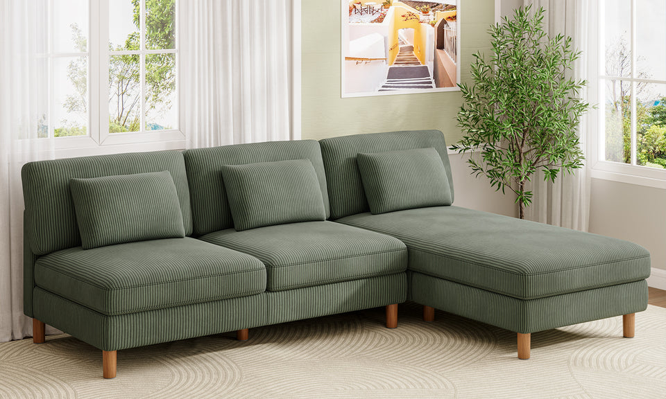 Vesgantti Corduroy Seater Sofa/Chaise Lounge Sofa, Perfect for Living Room, Bedroom, Office, Tool-free Assembly