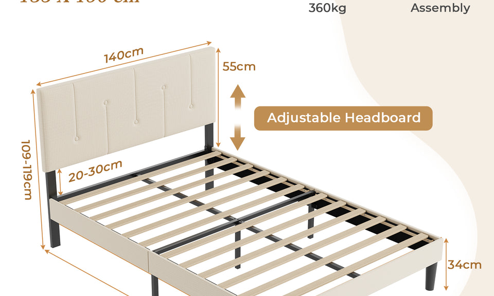 Vesgantti Linen Bed Frame with Adjustable Headboard & Solid Wooden Slats, Easy Assembly, No Box Spring Needed, Under Bed Storage