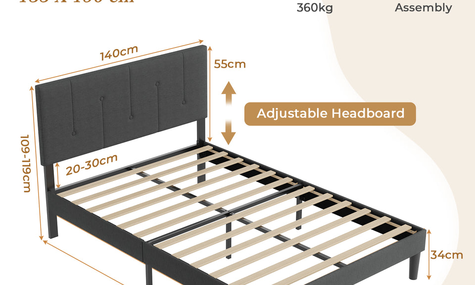 Vesgantti Linen Bed Frame with Adjustable Headboard & Solid Wooden Slats, Easy Assembly, No Box Spring Needed, Under Bed Storage