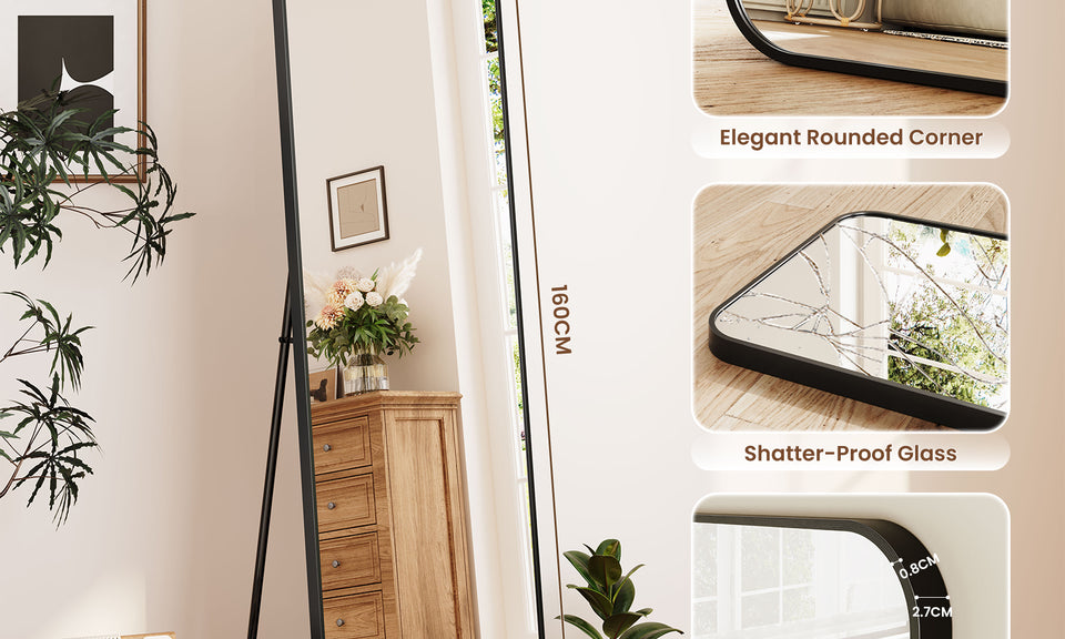 Dripex Arch/Rectangular Mirror Full Length, 160 x 50cm/150 x 40cm Full Body Floor Mirror with Stand, Standing/Leaning/Hanging for Living Room Bedroom