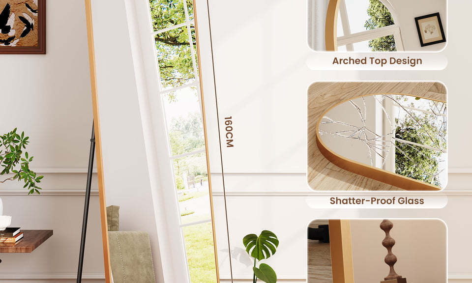 Dripex Arch/Rectangular Mirror Full Length, 160 x 50cm/150 x 40cm Full Body Floor Mirror with Stand, Standing/Leaning/Hanging for Living Room Bedroom