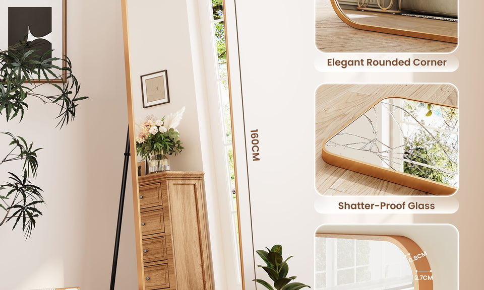Dripex Arch/Rectangular Mirror Full Length, 160 x 50cm/150 x 40cm Full Body Floor Mirror with Stand, Standing/Leaning/Hanging for Living Room Bedroom
