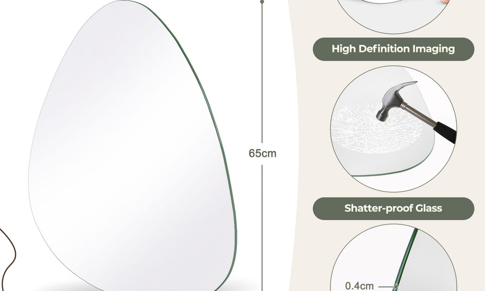 Dripex Irregular Wall Mirror, 65 x 50cm/ 70 x 50cm Frameless Bathroom Mirror Wall Mounted with Pre-Fitted Hanging Holes & Fixing Kit - Wall Mounted Horizontally or Vertically