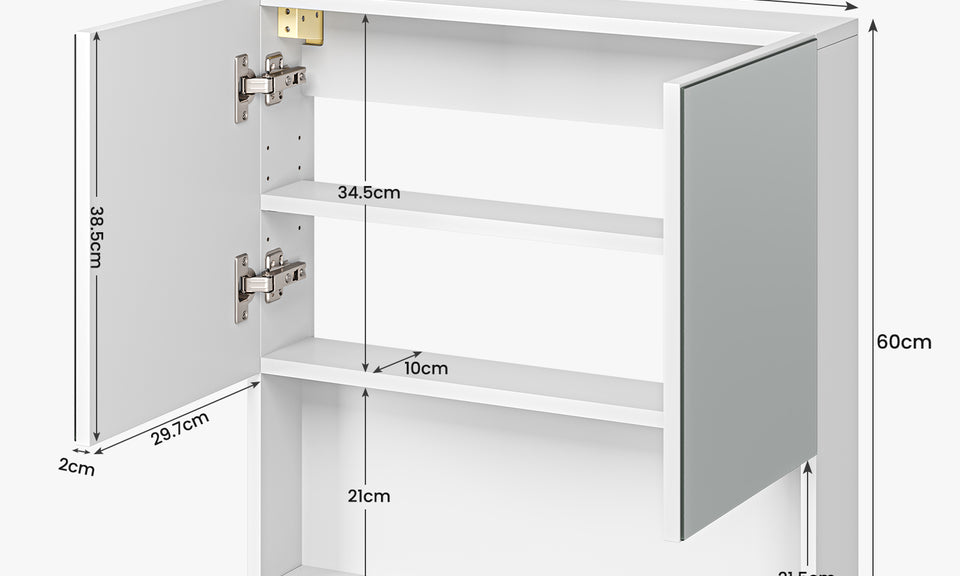 Dripex Double Door Bathroom Mirror Cabinet, Wall Mounted Storage Cupboard with Mirror, Wall Cabinet with Open Compartment Adjustable Shelf, White (60 x 60 x 12 cm)