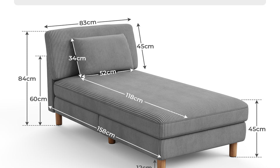 Vesgantti Corduroy Seater Sofa/Chaise Lounge Sofa, Perfect for Living Room, Bedroom, Office, Tool-free Assembly