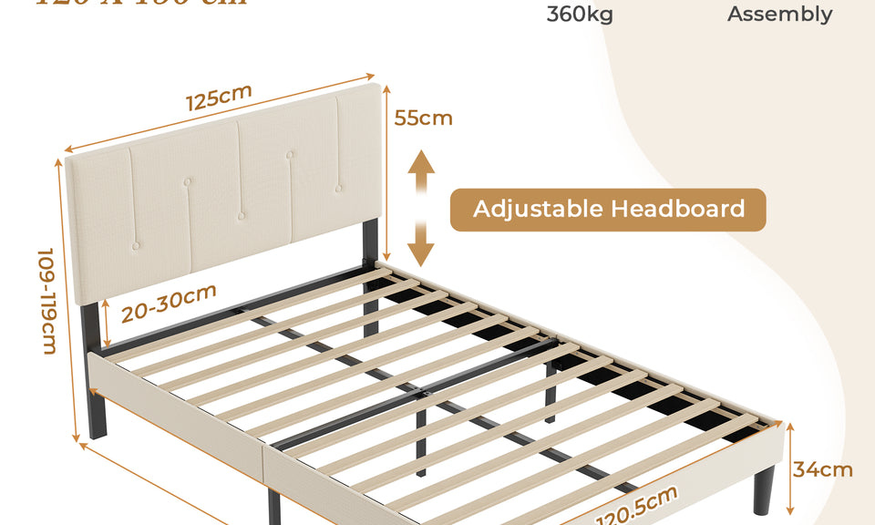 Vesgantti Linen Bed Frame with Adjustable Headboard & Solid Wooden Slats, Easy Assembly, No Box Spring Needed, Under Bed Storage