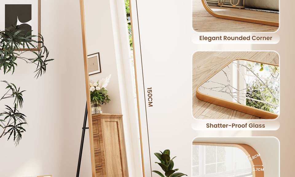 Dripex Arch/Rectangular Mirror Full Length, 160 x 50cm/150 x 40cm Full Body Floor Mirror with Stand, Standing/Leaning/Hanging for Living Room Bedroom