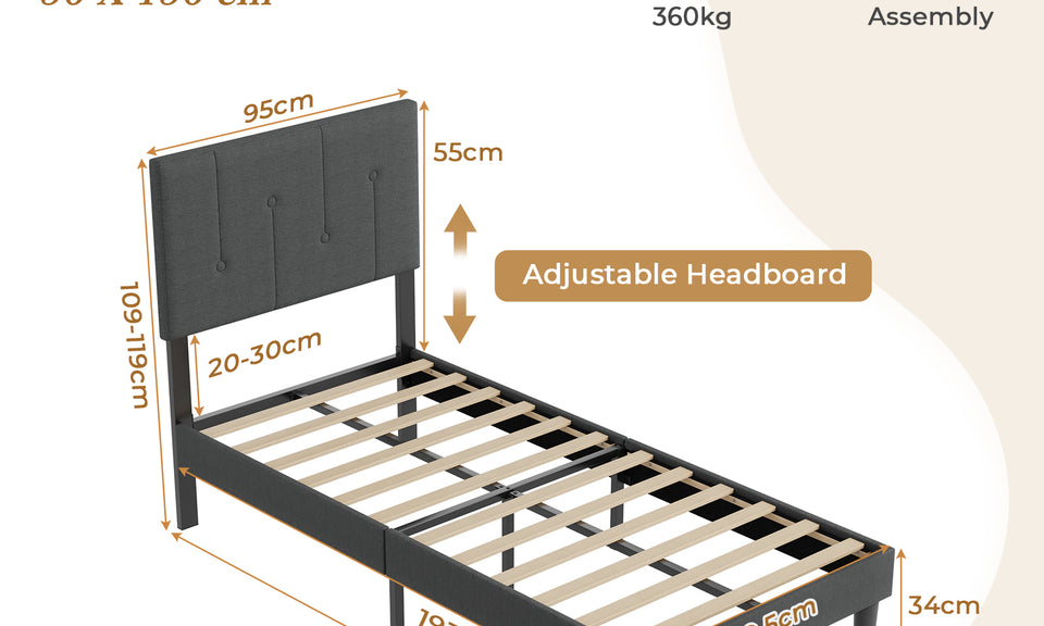 Vesgantti Linen Bed Frame with Adjustable Headboard & Solid Wooden Slats, Easy Assembly, No Box Spring Needed, Under Bed Storage