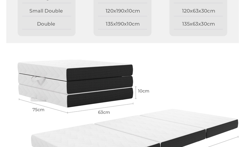 Vesgantti Folding Mattress, 10/15cm Gel Memory Foam Foldable Mattress Tri-fold for Travel, Camping, Guest Bed - 100-Night Trial, CertiPUR-US Certified