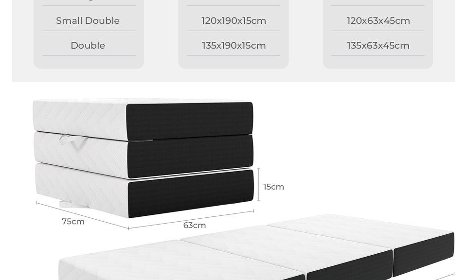 Vesgantti Folding Mattress, 10/15cm Gel Memory Foam Foldable Mattress Tri-fold for Travel, Camping, Guest Bed - 100-Night Trial, CertiPUR-US Certified